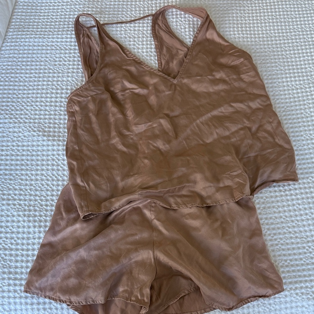 Lunya Brown Silk Pajama Set